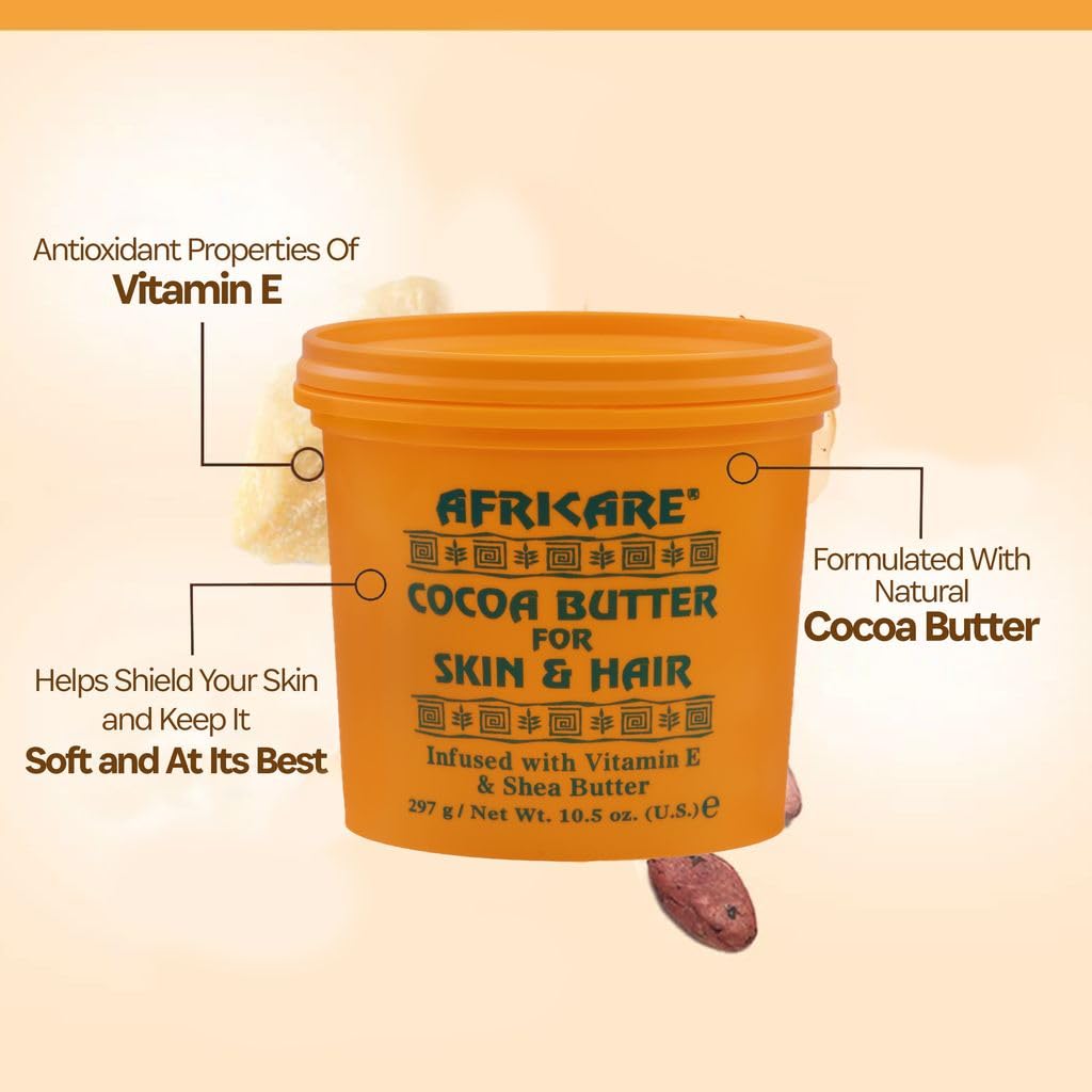 Africare Cocoa Butter 10.5 Oz - for Skin and Hair - Enriched With Vitamin E and Shea Butter