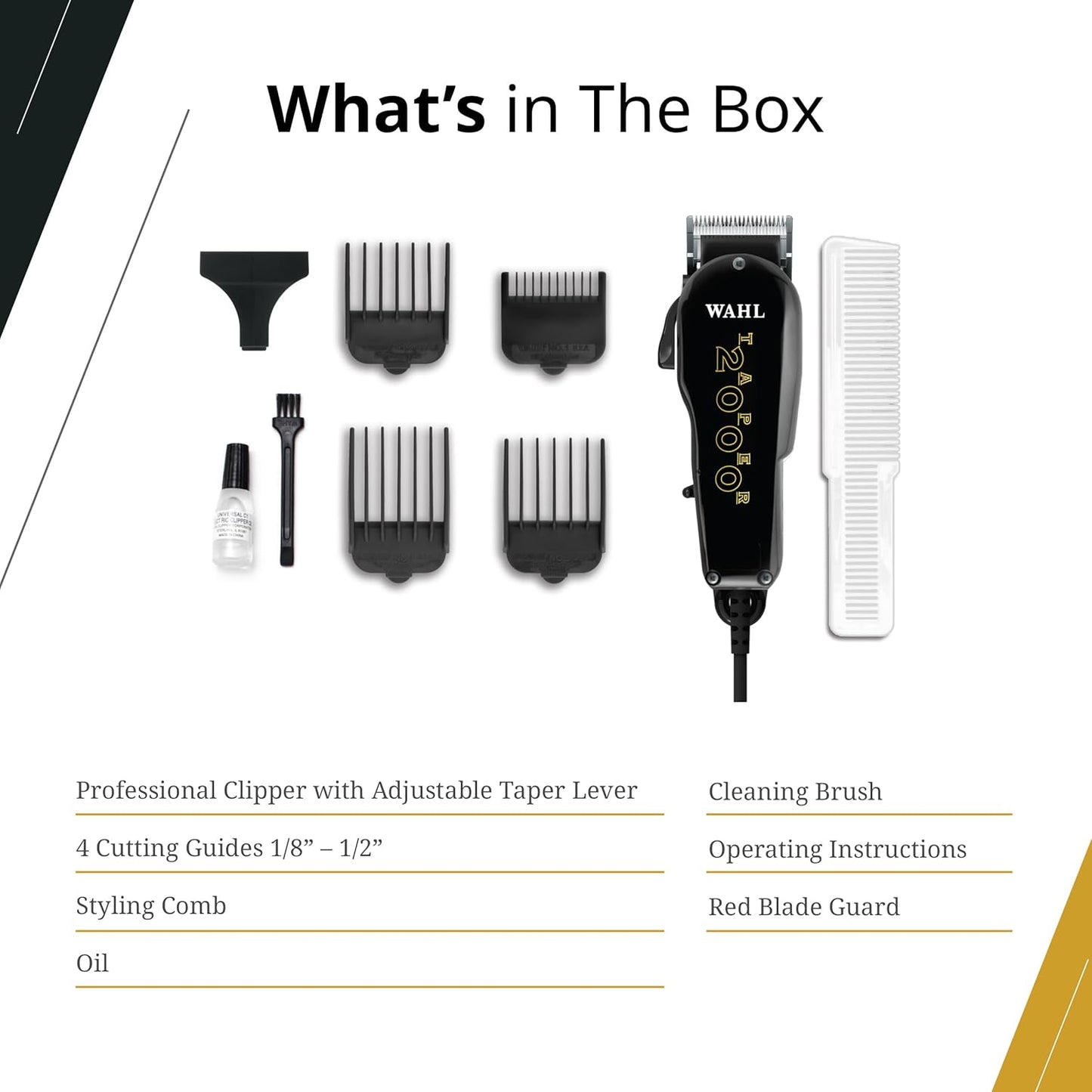 Wahl Professional Taper 2000 Clipper, Adjustable Blade, High-Performance Electric Hair Cutting Tool, Black