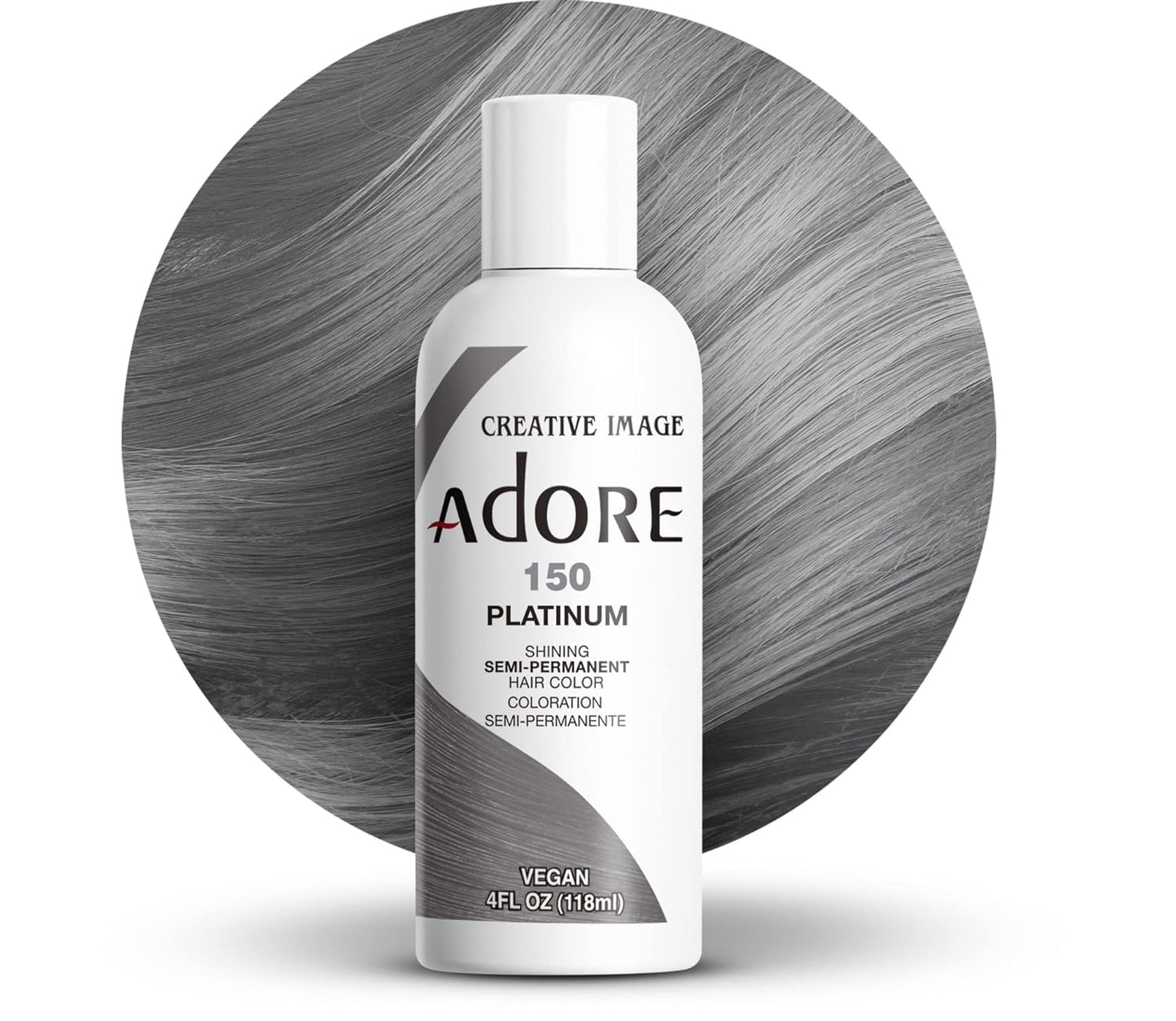 Adore Semi Permanent Hair Color - Vegan and Cruelty-Free Silver Hair Dye - 4 Fl Oz - 150 Platinum