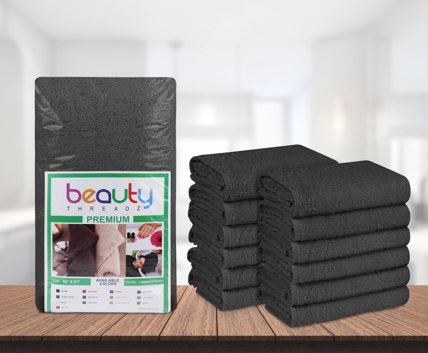 16 x 27" Charcoal Grey 100% Cotton Premium Salon Towel
