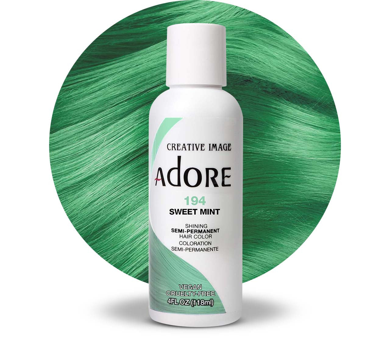 Adore Semi Permanent Hair Color - Vegan and Cruelty-Free Green Hair Dye - 4 Fl Oz - 194 Sweet Mint