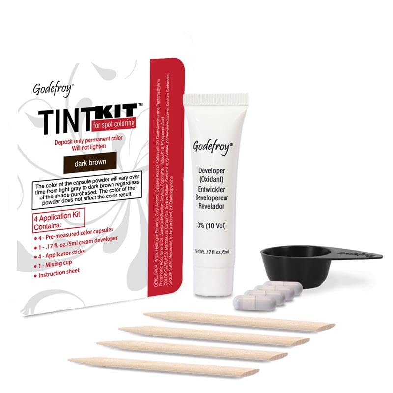 Godefroy Hair Color Kit for Spot Coloring, Covers Up Gray Hairs, Dark Brown, 4-Application Kit