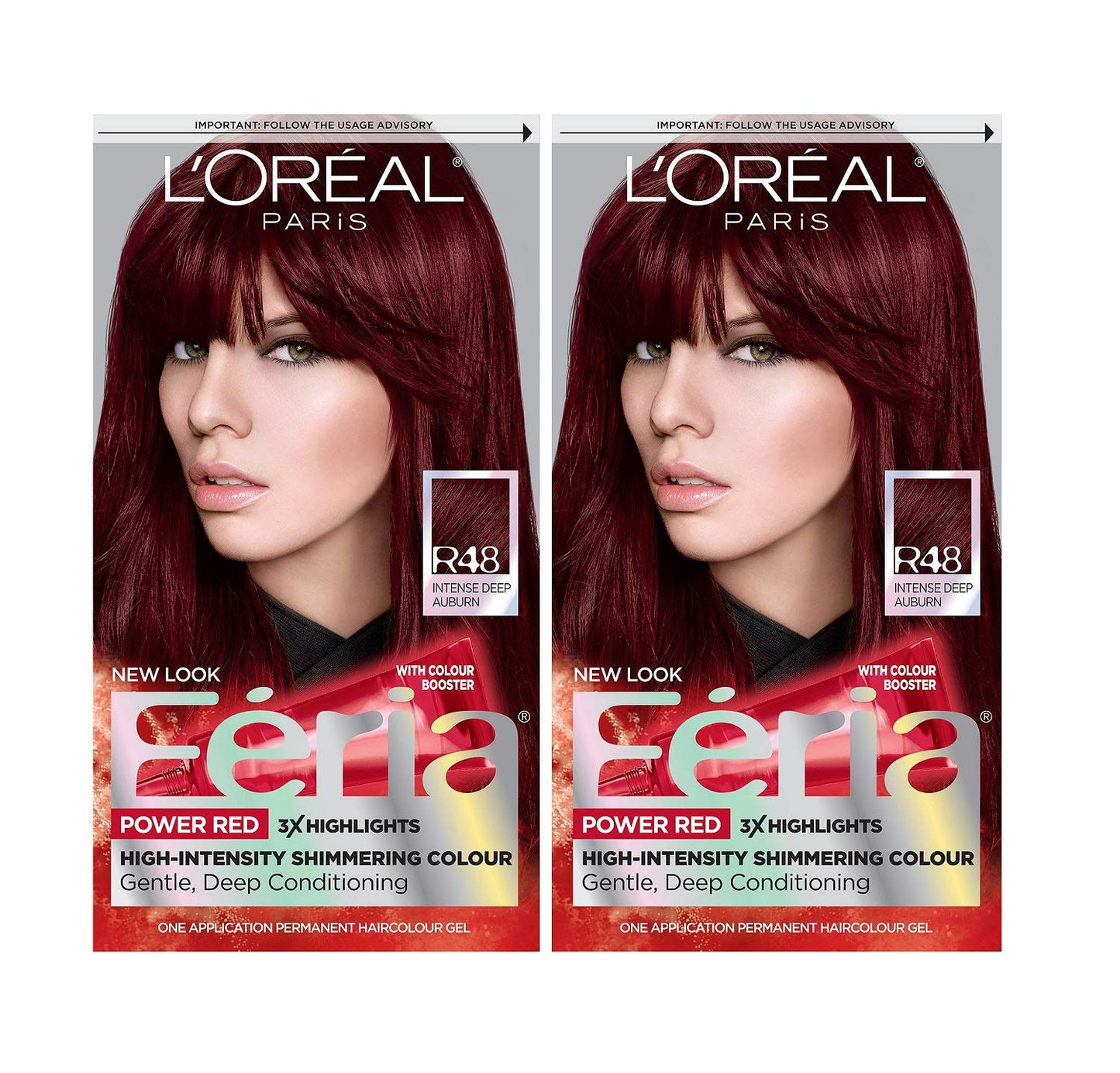 L'Oreal Paris Feria Multi-Faceted Shimmering Permanent Hair Color, R48 Intense Deep Auburn, Hair Dye Kit