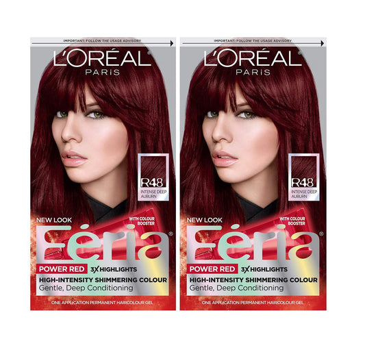 L'Oreal Paris Feria Multi-Faceted Shimmering Permanent Hair Color, R48 Intense Deep Auburn, Hair Dye Kit
