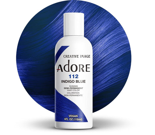 Adore Semi Permanent Hair Color - Vegan and Cruelty-Free Blue Hair Dye - 4 Fl Oz - 112 Indigo Blue