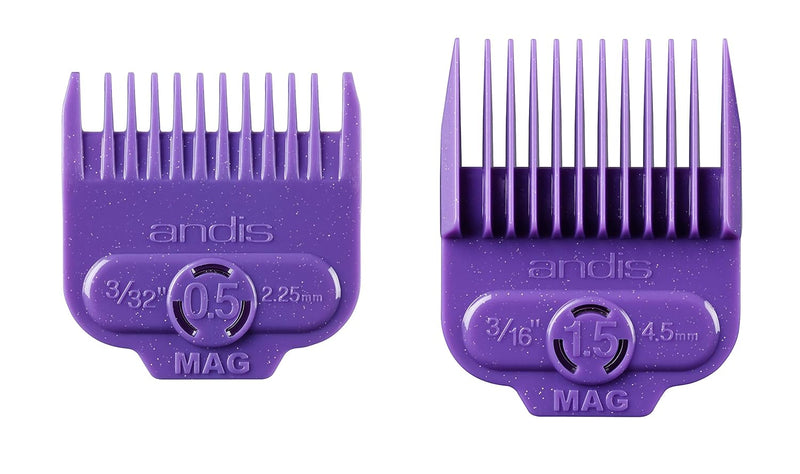 Andis 66560 Magnetic Comb Set - Dual Pack 0.5 & 1.5 - Long-Lasting Performance - Provides Safe & Accurate Clipper Cutting – 2 Count – Violet
