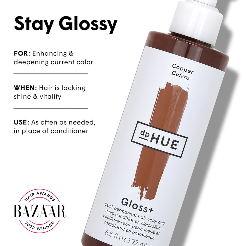 dpHUE Gloss+, Copper - 6.5 oz - Semi-Permanent Hair Color & Conditioner - Lasts Up to Eight Washes - Paraben, SLS & SLES Sulfate Free - Vegan, Leaping Bunny Certified