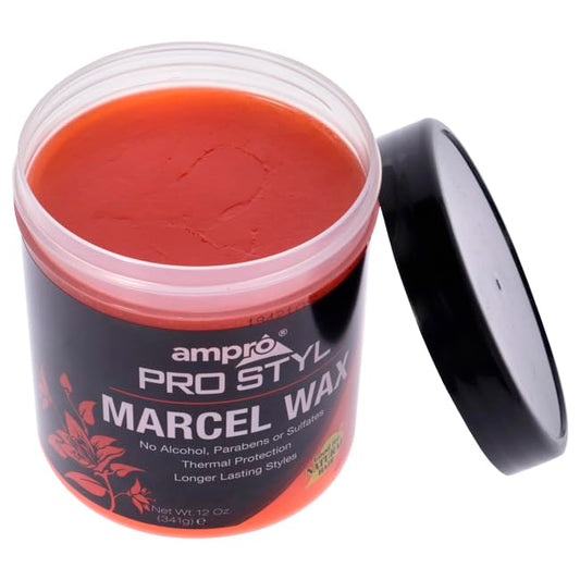 AmPro Marcel Wax - Gives All Hair Types Long Lasting Hold - Rinses Out Easily without Any Buildup or Residue and Protects Tresses from Heat - Unscented Formula with No Alcohol or Parabens - 12 oz