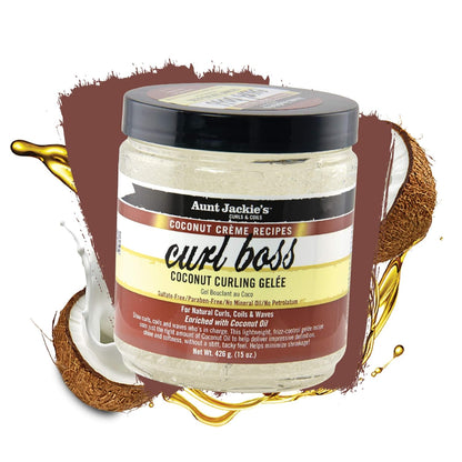 Aunt Jackie's Coconut Crème Recipes Curl Boss Coconut Curling Hair Gel for Naural Curls, Coils and Waves, 15 oz