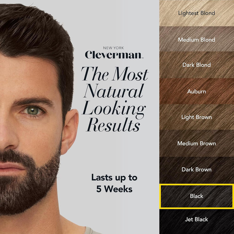 CLEVERMAN Black Hair & Beard Dye for Men, All-in-One Reusable Kit - Natural-Looking Gray Coverage, Professional-Quality, Ammonia-Free, 3.38 Fl Oz
