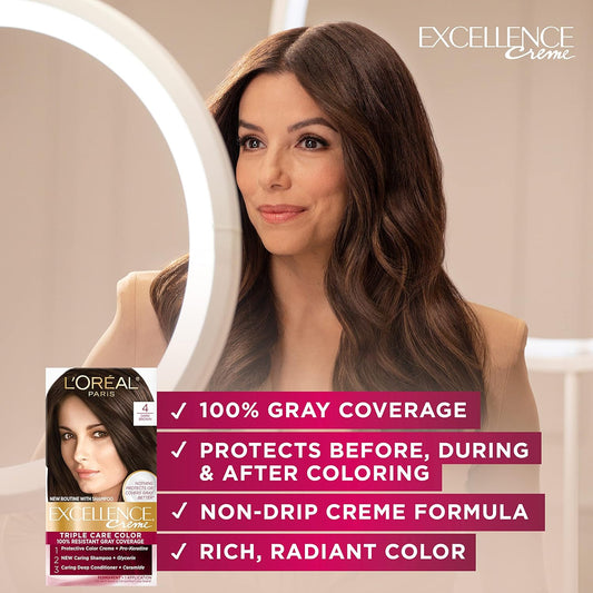 L'Oreal Paris Excellence Creme Permanent Triple Care Hair Color, 6G Light Golden Brown, Gray Coverage For Up to 8 Weeks, All Hair Types,