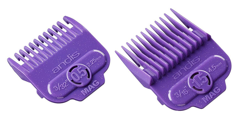 Andis 66560 Magnetic Comb Set - Dual Pack 0.5 & 1.5 - Long-Lasting Performance - Provides Safe & Accurate Clipper Cutting – 2 Count – Violet