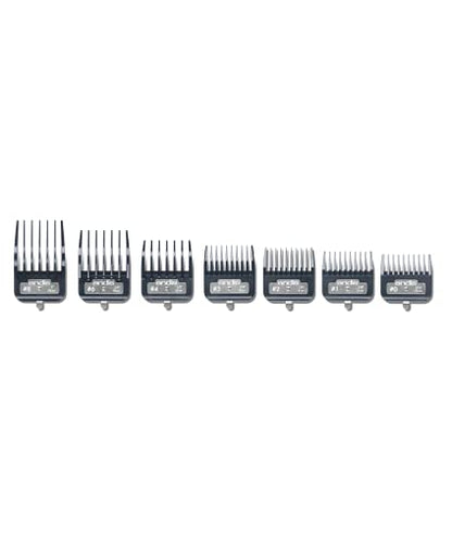 Andis Master Series Premium Hair Clipper Attachment Comb Set, Clipper Guards Cutting Guides with Metal Clip, Black, 7 Count