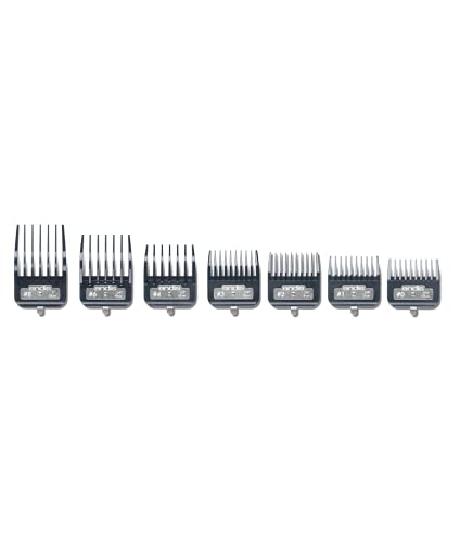 Andis Master Series Premium Hair Clipper Attachment Comb Set, Clipper Guards Cutting Guides with Metal Clip, Black, 7 Count