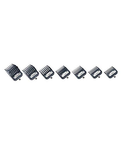 Andis Master Series Premium Hair Clipper Attachment Comb Set, Clipper Guards Cutting Guides with Metal Clip, Black, 7 Count