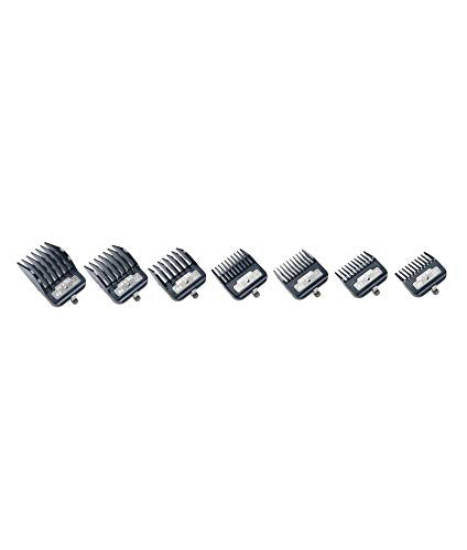 Andis Master Series Premium Hair Clipper Attachment Comb Set, Clipper Guards Cutting Guides with Metal Clip, Black, 7 Count
