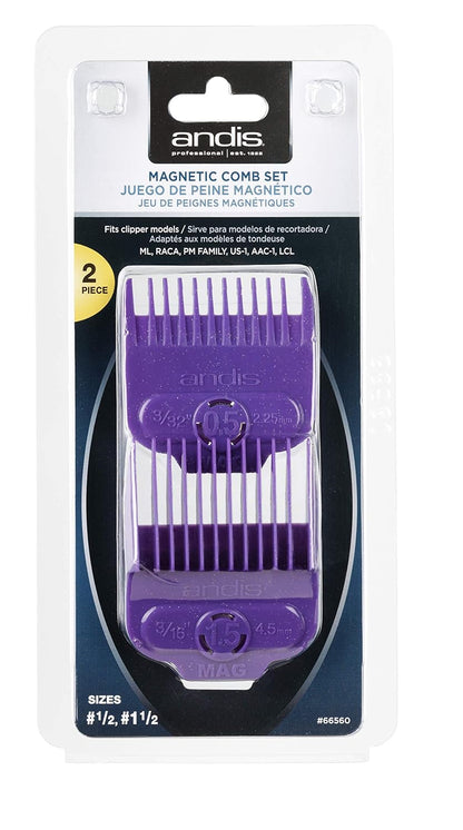 Andis 66560 Magnetic Comb Set - Dual Pack 0.5 & 1.5 - Long-Lasting Performance - Provides Safe & Accurate Clipper Cutting – 2 Count – Violet