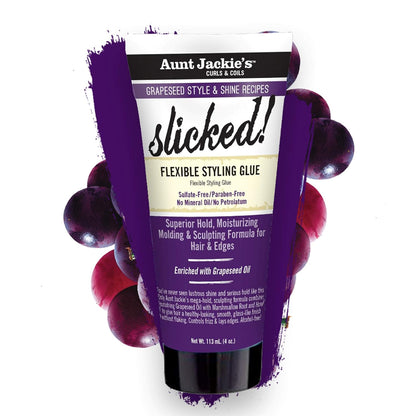 Aunt Jackie's Grapeseed Style and Shine Recipes Slicked Flexible Hair Styling Glue, Superior Hold, 4 Ounce