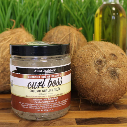 Aunt Jackie's Coconut Crème Recipes Curl Boss Coconut Curling Hair Gel for Naural Curls, Coils and Waves, 15 oz