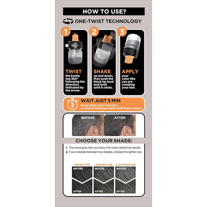 L’Oreal Paris Men Expert One Twist Mess Free Permanent Hair Color, Mens Hair Dye to Cover Grays, Easy Mix Ammonia Free Application, Light Medium Brown 05, 1 Application Kit
