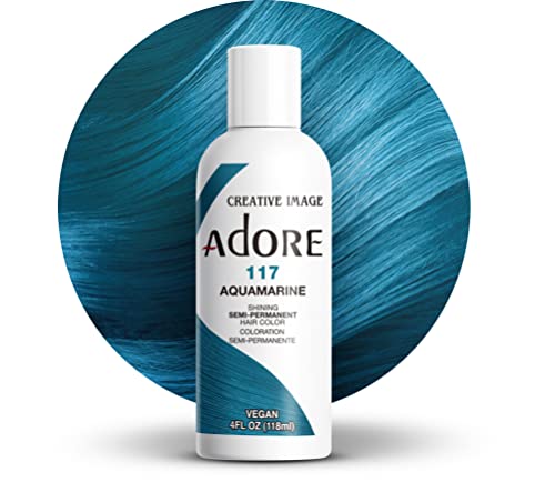 Adore Semi Permanent Hair Color - Vegan and Cruelty-Free Blue Hair Dye - 4 Fl Oz - 117 Aquamarine