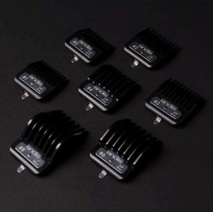 Andis Master Series Premium Hair Clipper Attachment Comb Set, Clipper Guards Cutting Guides with Metal Clip, Black, 7 Count