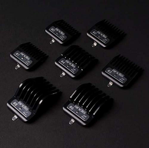 Andis Master Series Premium Hair Clipper Attachment Comb Set, Clipper Guards Cutting Guides with Metal Clip, Black, 7 Count
