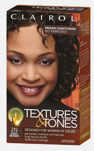 Clairol Textures & Tones Hair Color for Women of Color, 2N Dark Brown