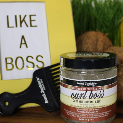 Aunt Jackie's Coconut Crème Recipes Curl Boss Coconut Curling Hair Gel for Naural Curls, Coils and Waves, 15 oz