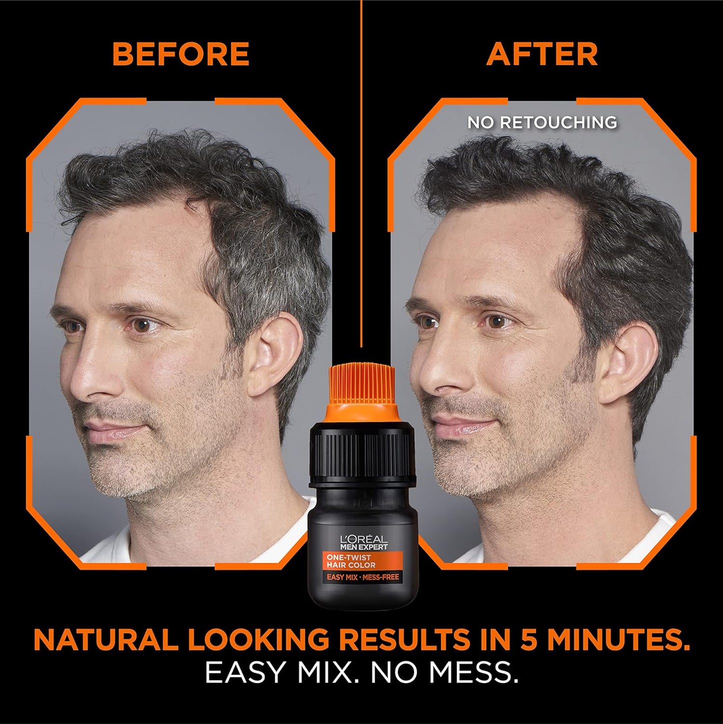L’Oreal Paris Men Expert One Twist Mess Free Permanent Hair Color, Mens Hair Dye to Cover Grays, Easy Mix Ammonia Free Application, Light Medium Brown 05, 1 Application Kit