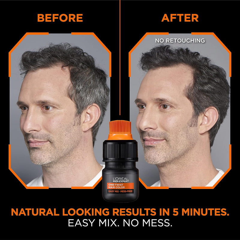 L’Oreal Paris Men Expert One Twist Mess Free Permanent Hair Color, Mens Hair Dye to Cover Grays, Easy Mix Ammonia Free Application, Light Medium Brown 05, 1 Application Kit