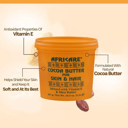 Africare Cocoa Butter 10.5 Oz - for Skin and Hair - Enriched With Vitamin E and Shea Butter