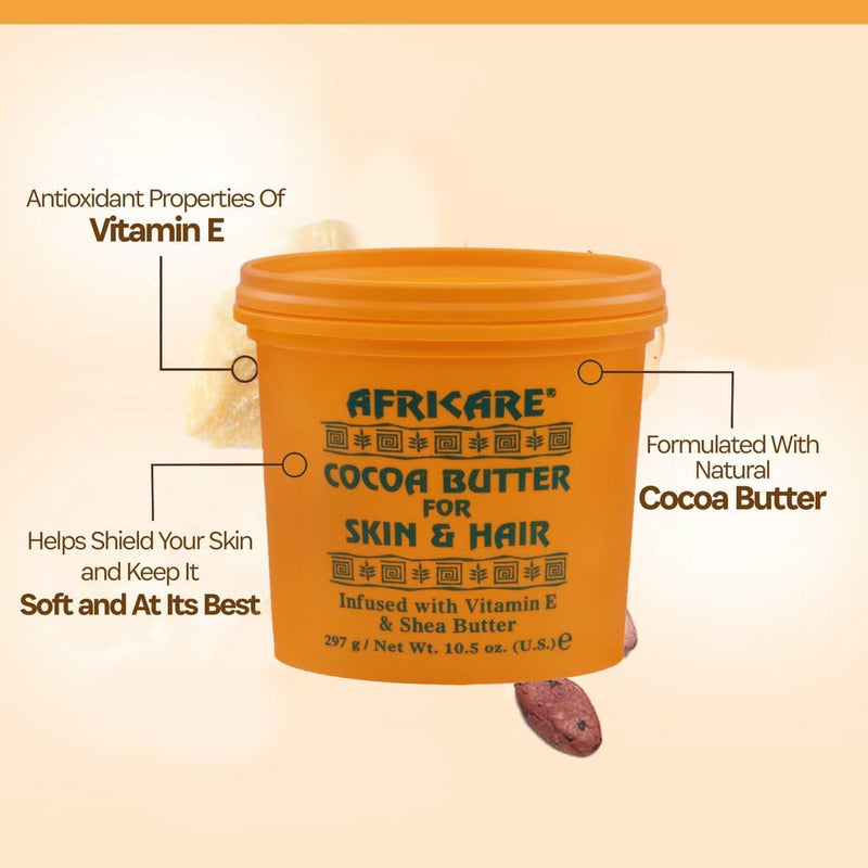 Africare Cocoa Butter 10.5 Oz - for Skin and Hair - Enriched With Vitamin E and Shea Butter