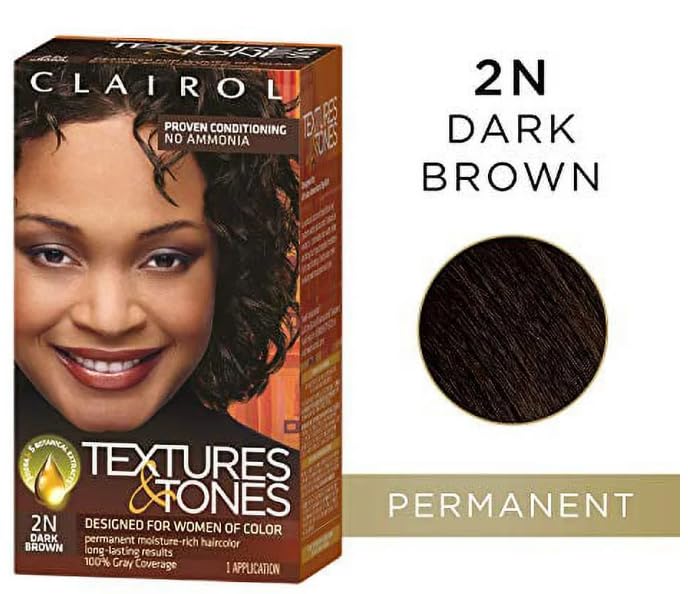 Clairol Textures & Tones Hair Color for Women of Color, 2N Dark Brown