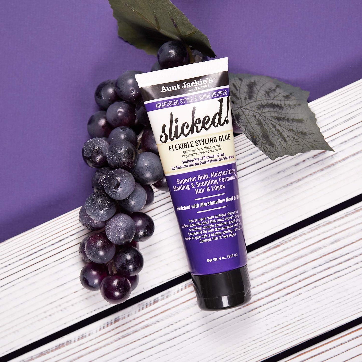 Aunt Jackie's Grapeseed Style and Shine Recipes Slicked Flexible Hair Styling Glue, Superior Hold, 4 Ounce
