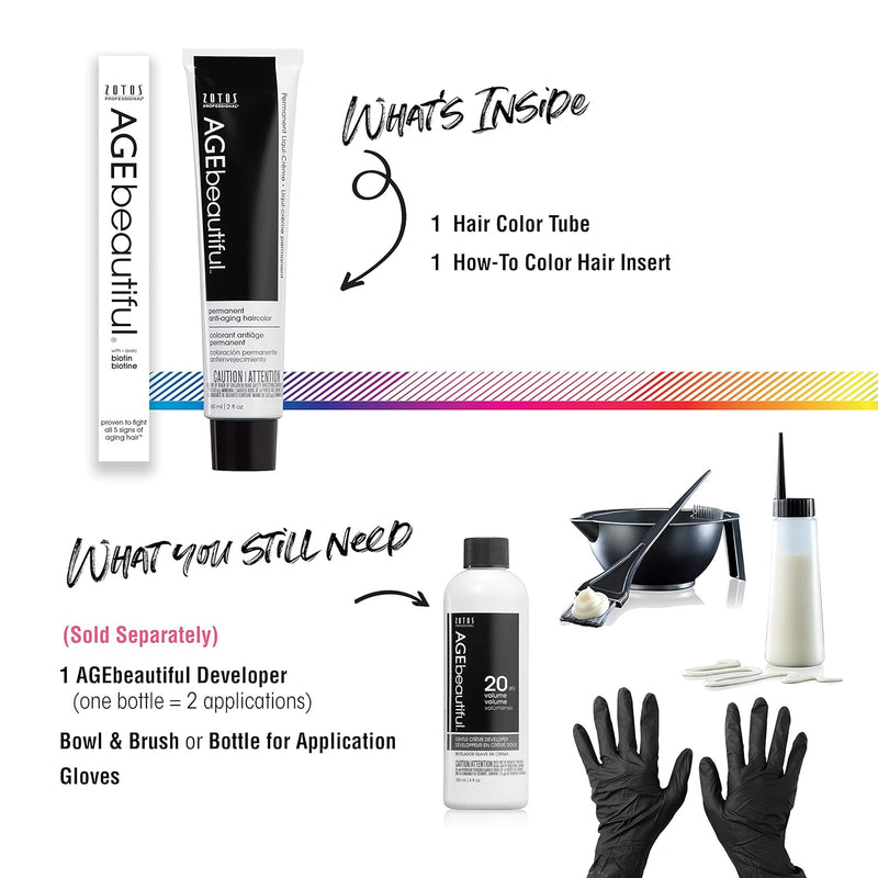 AGE beautiful Permanent Hair Color Dye Liqui Creme | 100% Gray Coverage | Anti-Aging Haircolor | Biotin for Thicker, Fuller Hair | Professional Salon Coloring