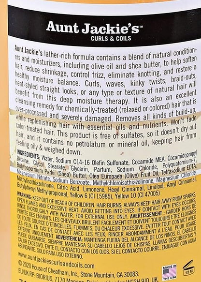 Aunt Jackie's Curls and Coils Oh So Clean Deep Moisturizing and Softening Hair Shampoo for Natural Curls, Coils and Waves, Enriched shea Butter, 12 oz
