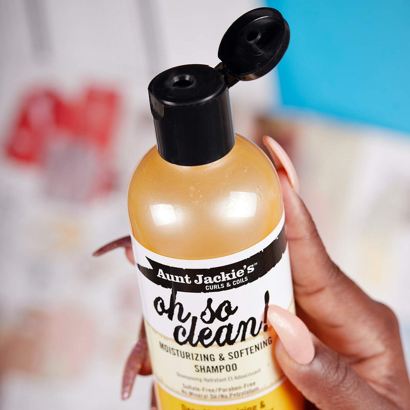Aunt Jackie's Curls and Coils Oh So Clean Deep Moisturizing and Softening Hair Shampoo for Natural Curls, Coils and Waves, Enriched shea Butter, 12 oz