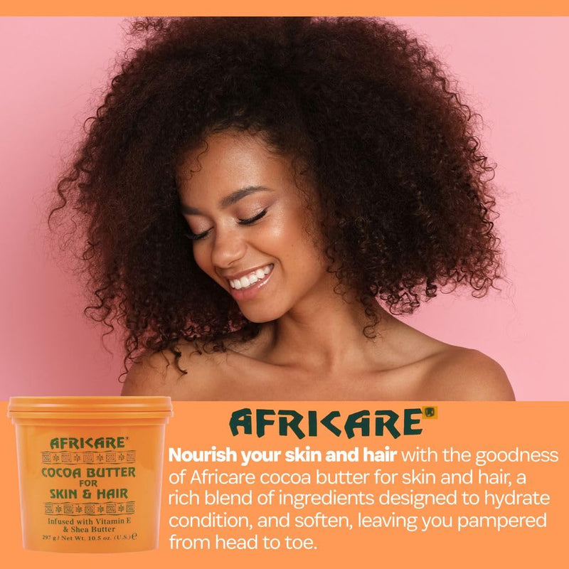 Africare Cocoa Butter 10.5 Oz - for Skin and Hair - Enriched With Vitamin E and Shea Butter