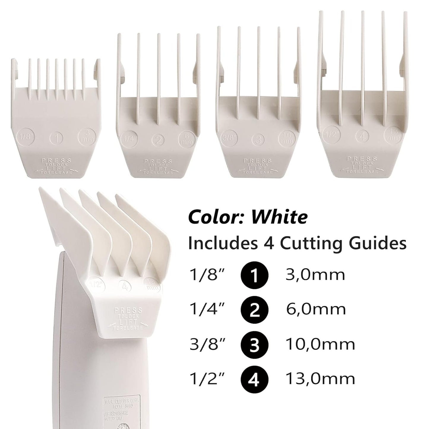 Professional Peanut Clipper Guards - 4-Piece Clipper Guides For Wahl Peanut, Trimmer Cutting Guides Set - Competible with Peanut Blade, White