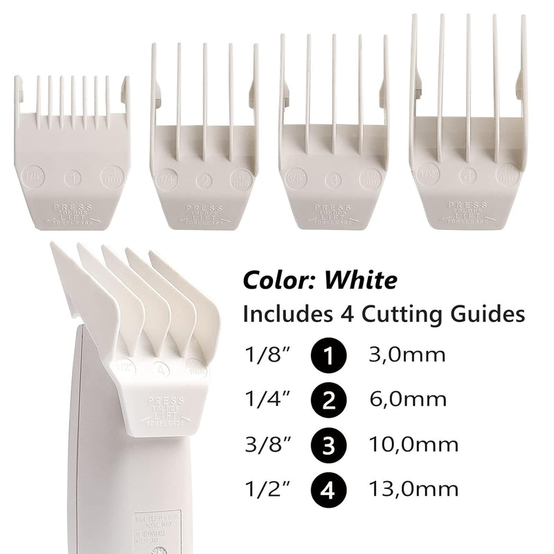 Professional Peanut Clipper Guards - 4-Piece Clipper Guides For Wahl Peanut, Trimmer Cutting Guides Set - Competible with Peanut Blade, White