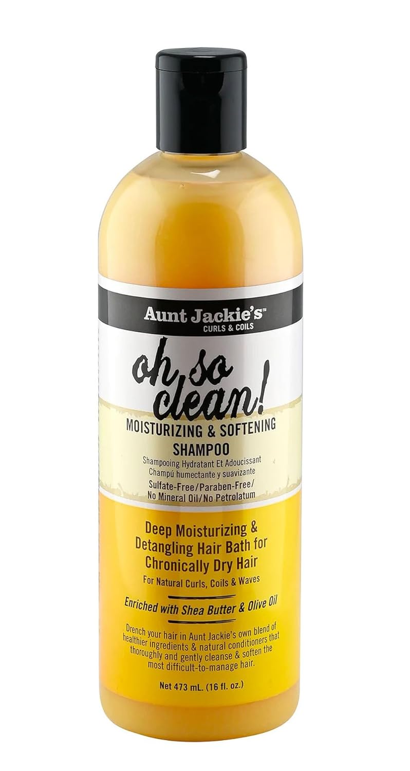 Aunt Jackie's Curls and Coils Oh So Clean Deep Moisturizing and Softening Hair Shampoo for Natural Curls, Coils and Waves, Enriched shea Butter, 12 oz