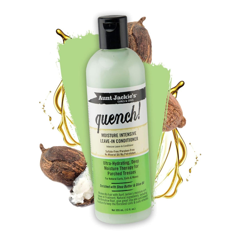 Aunt Jackie's Curls and Coils Quench Moisture Intensive Leave-In Hair Conditioner for Natural Curls, Coils and Waves, Enriched with Shea Butter, 12 oz