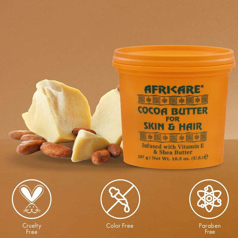 Africare Cocoa Butter 10.5 Oz - for Skin and Hair - Enriched With Vitamin E and Shea Butter