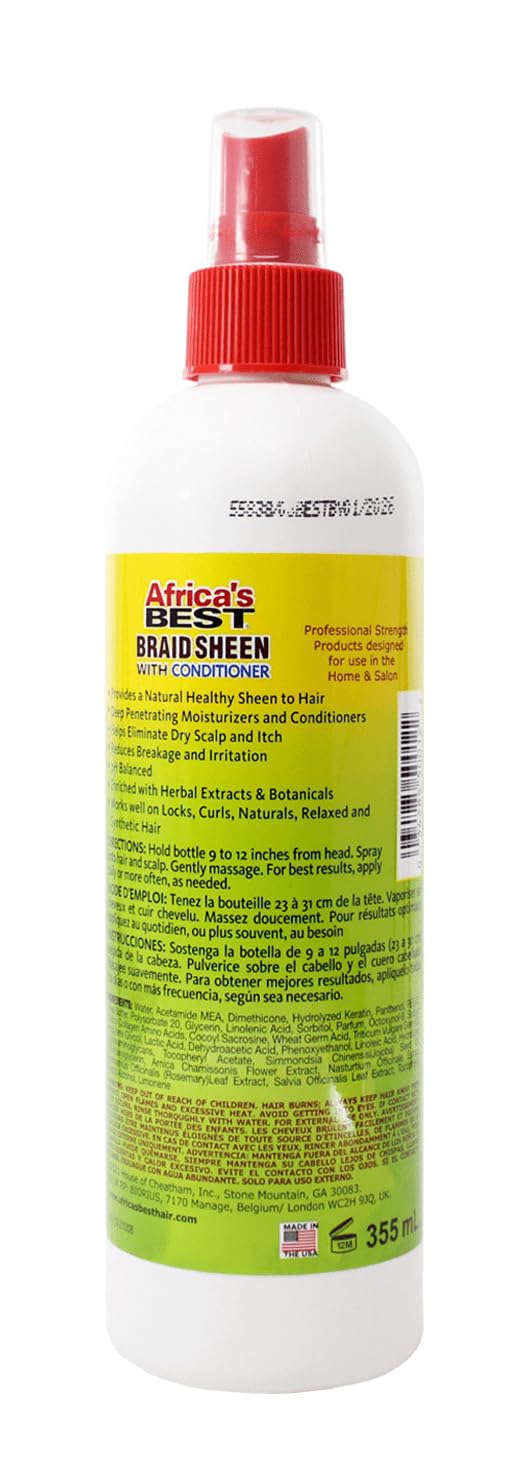 Africa's Best Braid Sheen Spray With Conditioner, 12 Ounce, Green