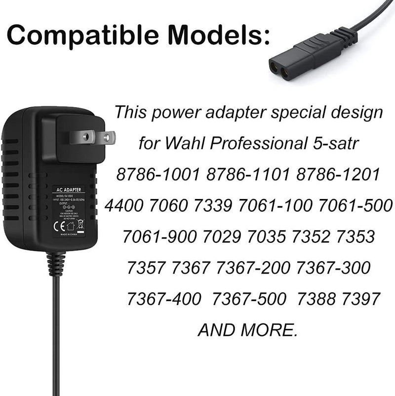 Wahl Shaver Shaper Charger 2V Power Cord for Wahl Trimmer 8061, 8163, 8786-1001, 7367, 7357, 7029, 7060, 7035, 7339, 7356, 4000, 5-Star Series Replacement Whal Clipper Power Cord
