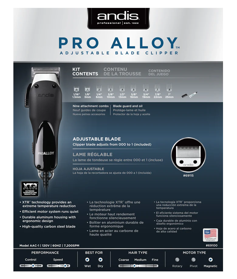 ANDIS Pro Alloy Clipper with Reduce Temp. Model