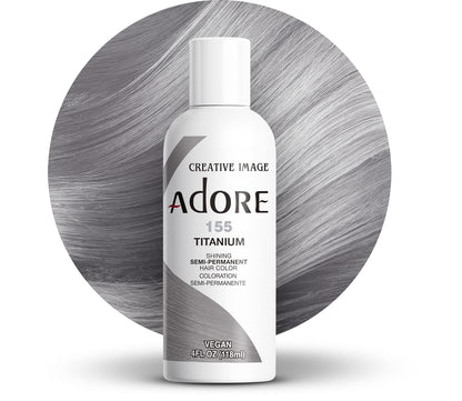 Adore Semi Permanent Hair Color - Vegan and Cruelty-Free Silver Hair Dye - 4 Fl Oz - 155 Titanium