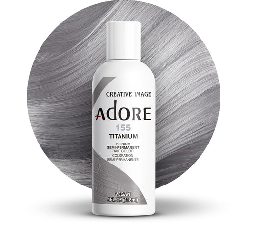 Adore Semi Permanent Hair Color - Vegan and Cruelty-Free Silver Hair Dye - 4 Fl Oz - 155 Titanium
