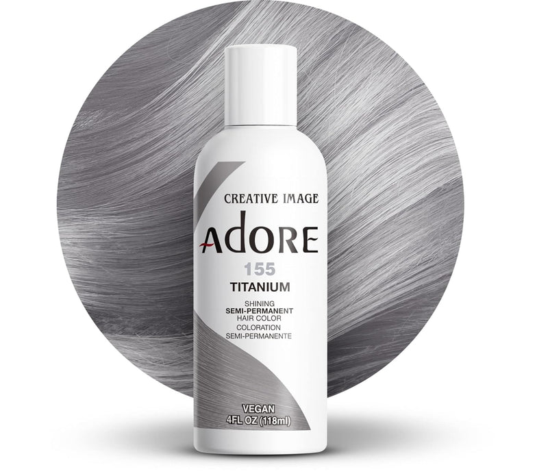 Adore Semi Permanent Hair Color - Vegan and Cruelty-Free Silver Hair Dye - 4 Fl Oz - 155 Titanium